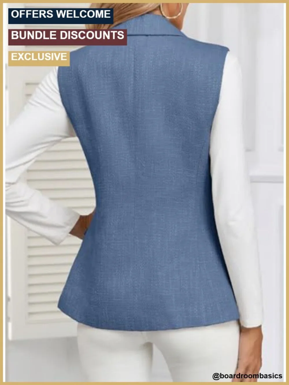 Sleeveless Tweed Blazer Vest Double Breasted Work Suit with Pockets